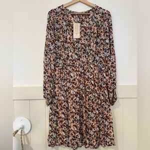 ESQUALO Brown and Blue Floral Fabric pioneer dress NWT‎ dainty feminine size 6
